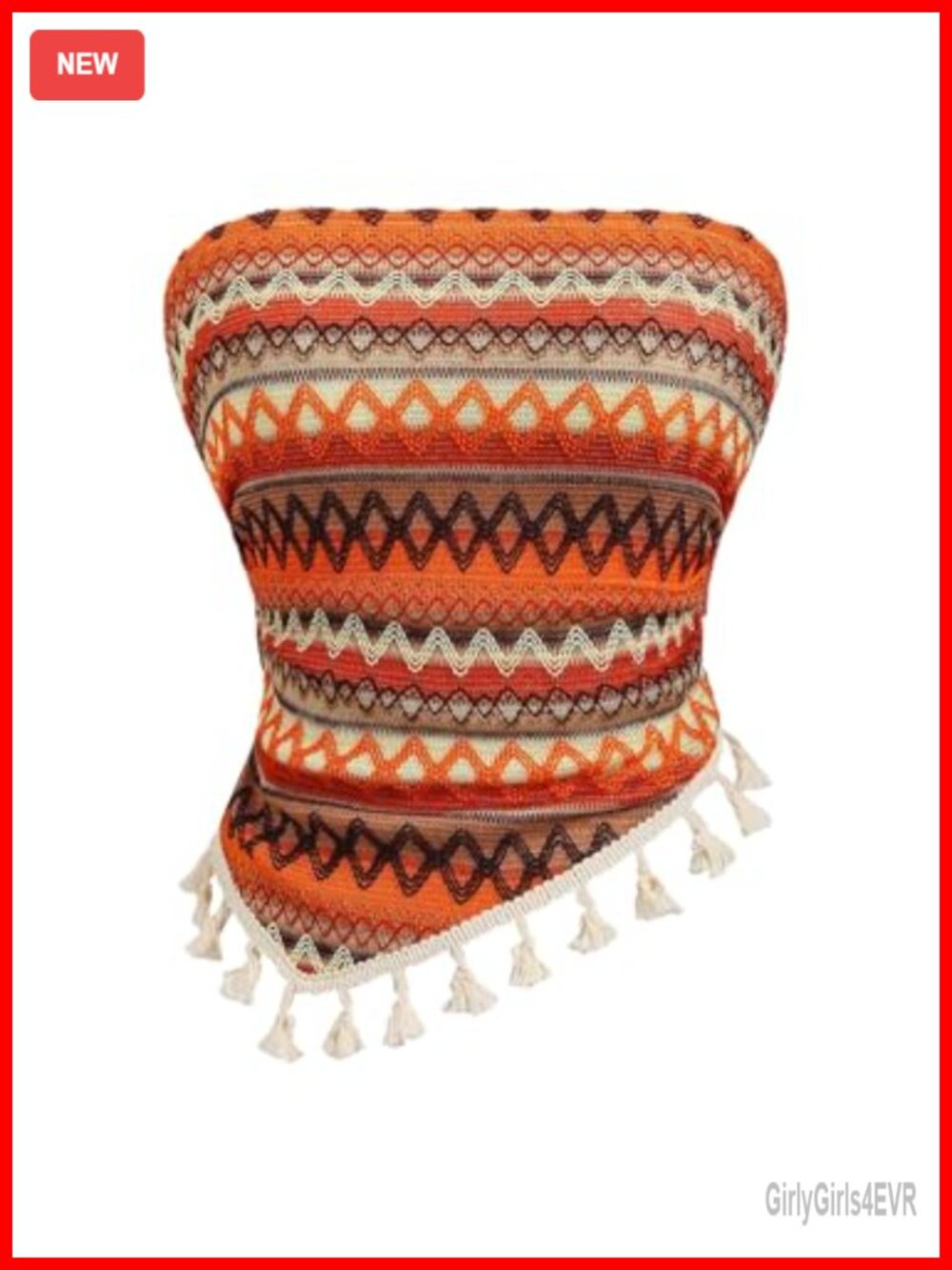 Women's Boho Striped Fringe Tube Top Strapless Tie Back Summer Bandeau